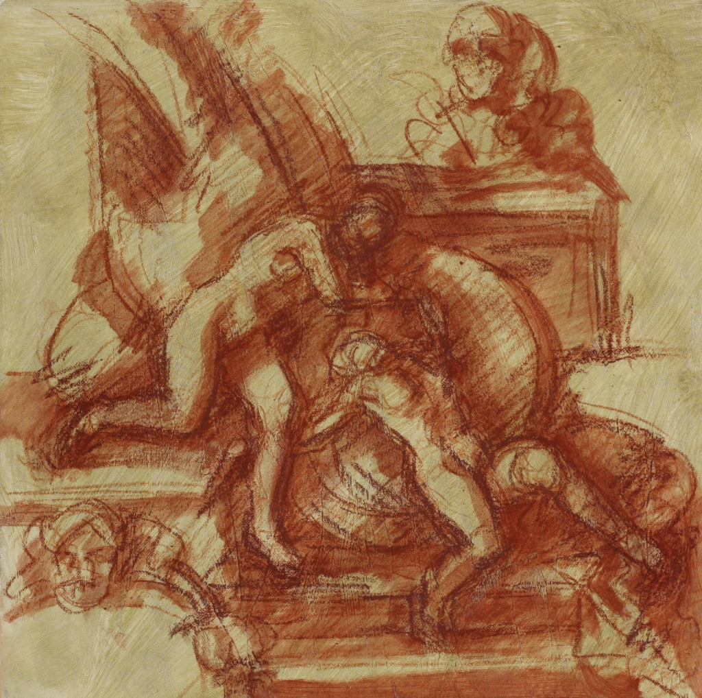 untitled; chalk and oil on canvas board, 30 x 30 cm, 2019