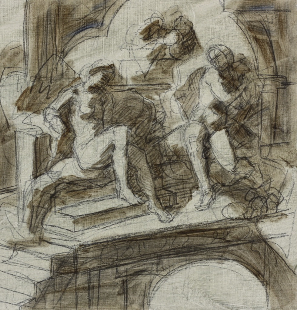untitled; chalk and oil on cardboard, 35 x 353cm, 2019