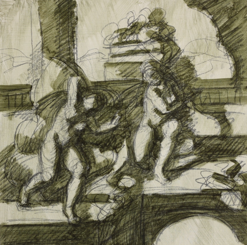 untitled; chalk and oil on cardboard, 35 x 35 cm, 2019
