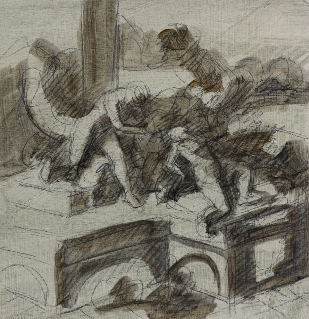 untitled; chalk and oil on cardboard, 35 x 34 cm, 2019