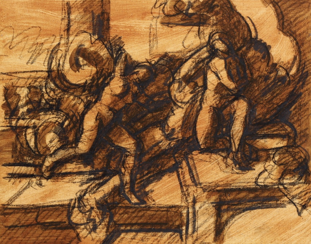 untitled; charcoal and oil on canvas board, 24 x 30 cm, 2019